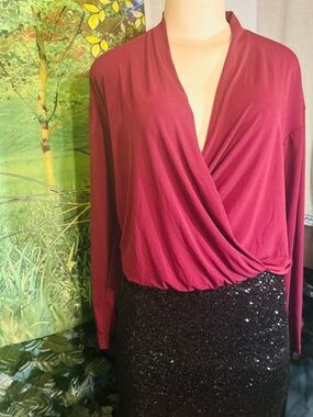 Ann Taylor Wrap-Style Draped Long Sleeve Top in Deep Raspberry
